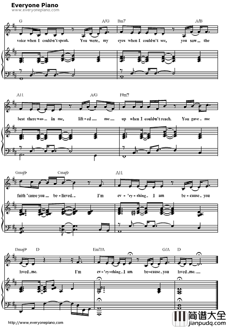 Because_You_Loved_Me钢琴谱_席琳·迪翁(CelineDion)_战地之恋主题曲