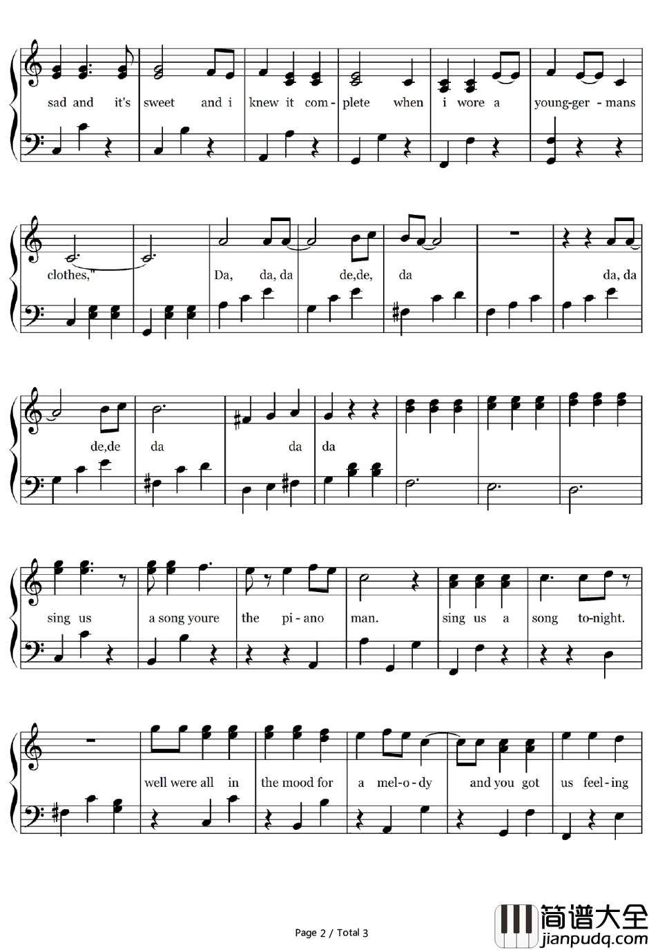 Piano_Man钢琴谱_BillyJoel_简单版