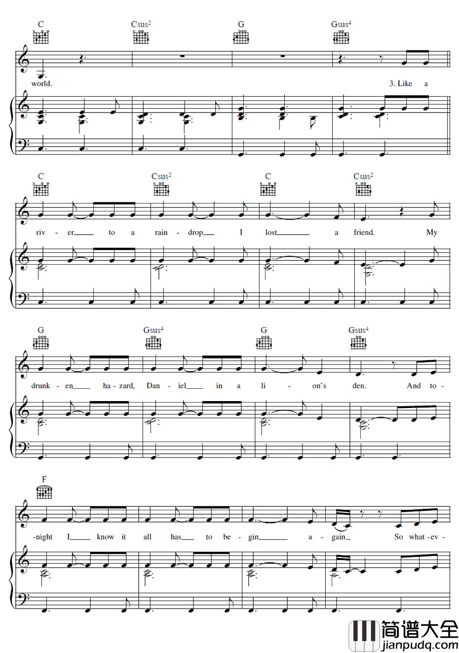 UsAgainsttheWorld钢琴谱_Coldplay