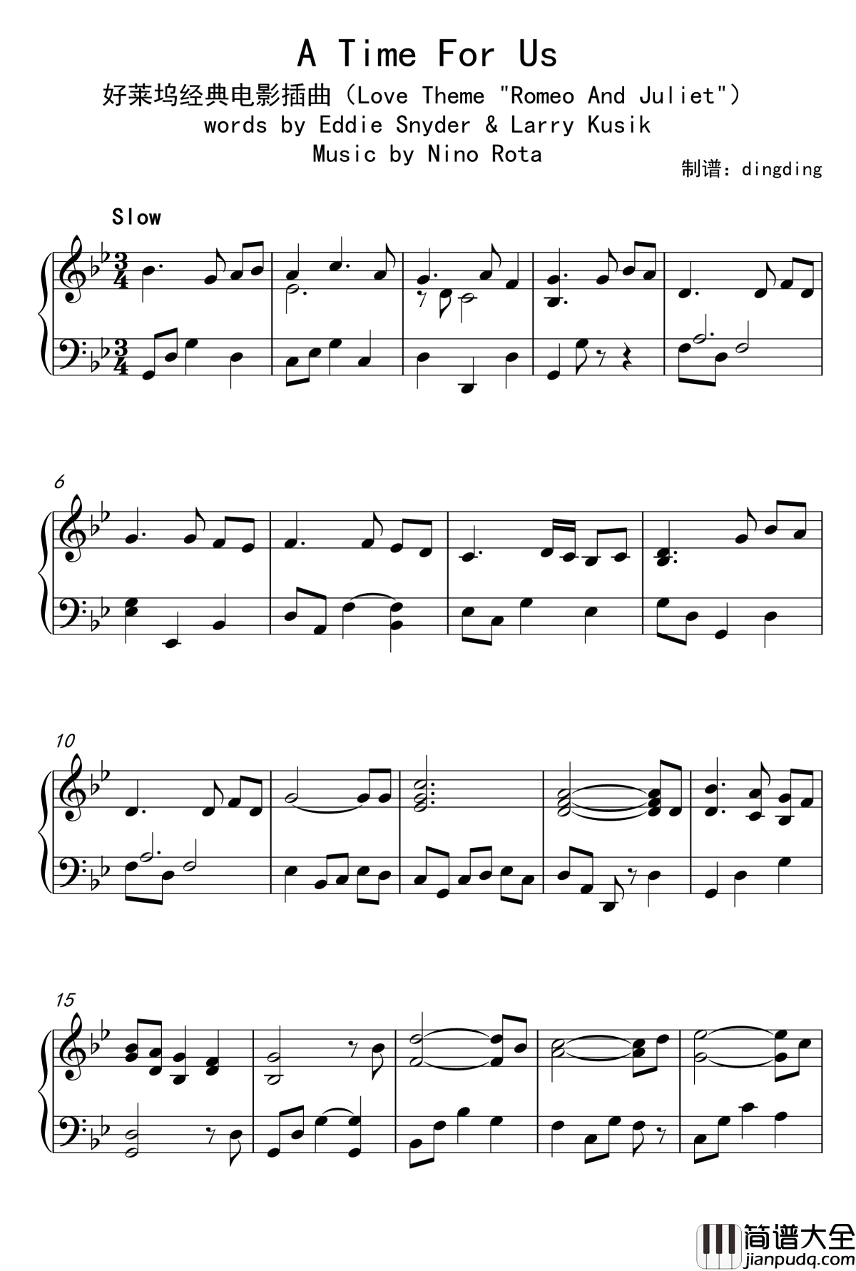 A_Time_For_Us钢琴谱_好莱坞经典电影插曲_nino_rota