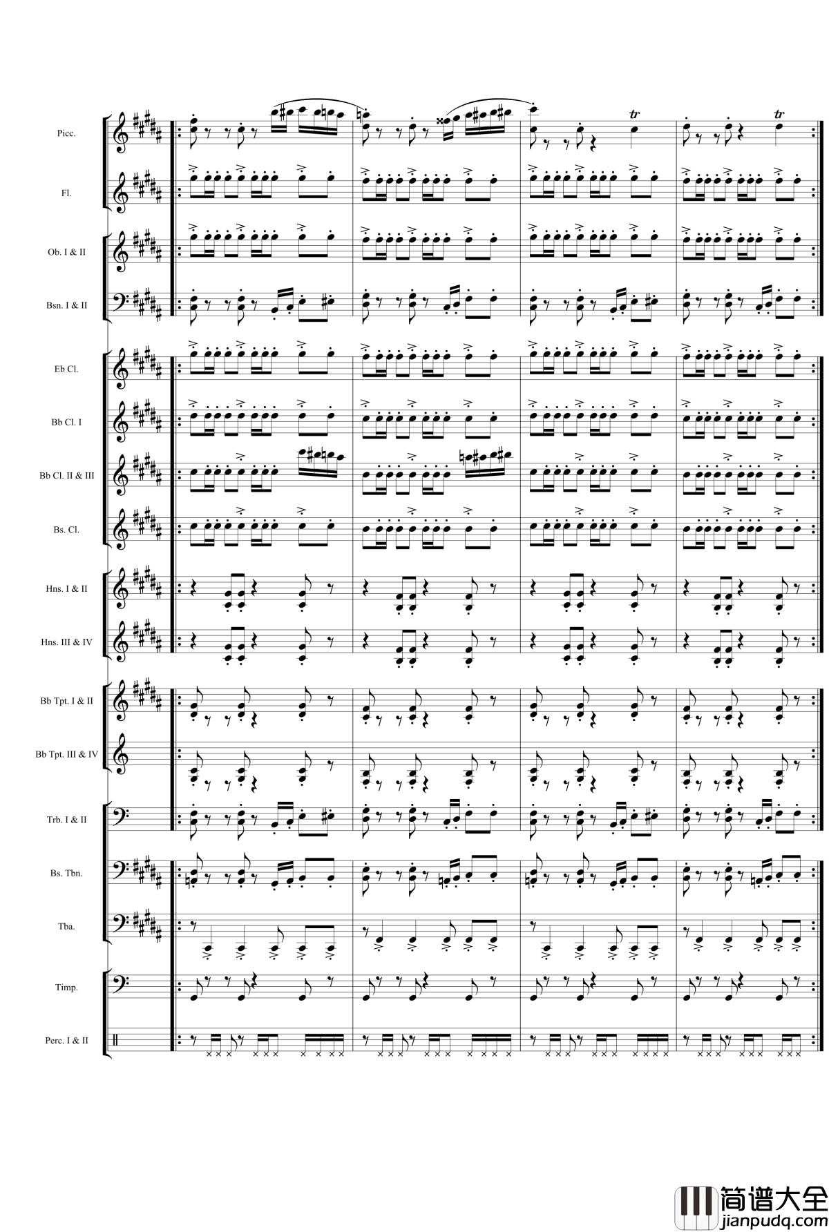 管乐第一组曲1钢琴谱_wudildy