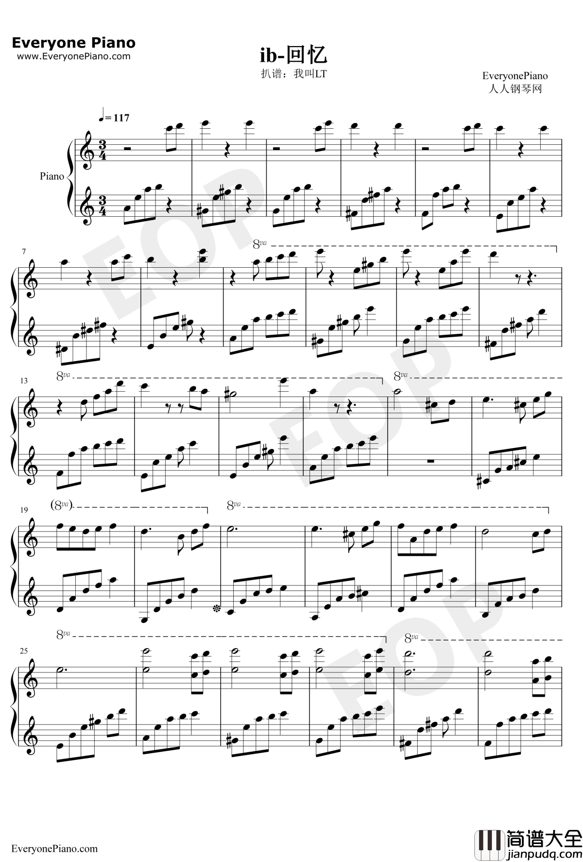 Memory钢琴谱_IB_回忆_IB恐怖美术馆主题曲