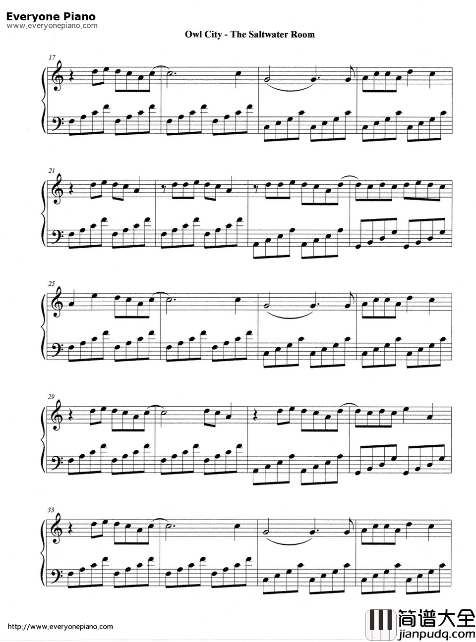 The_saltwater_room(深海空间Owl_City)钢琴谱_Owl_City