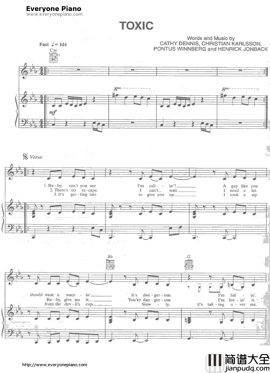 Toxic钢琴谱_BritneySpears
