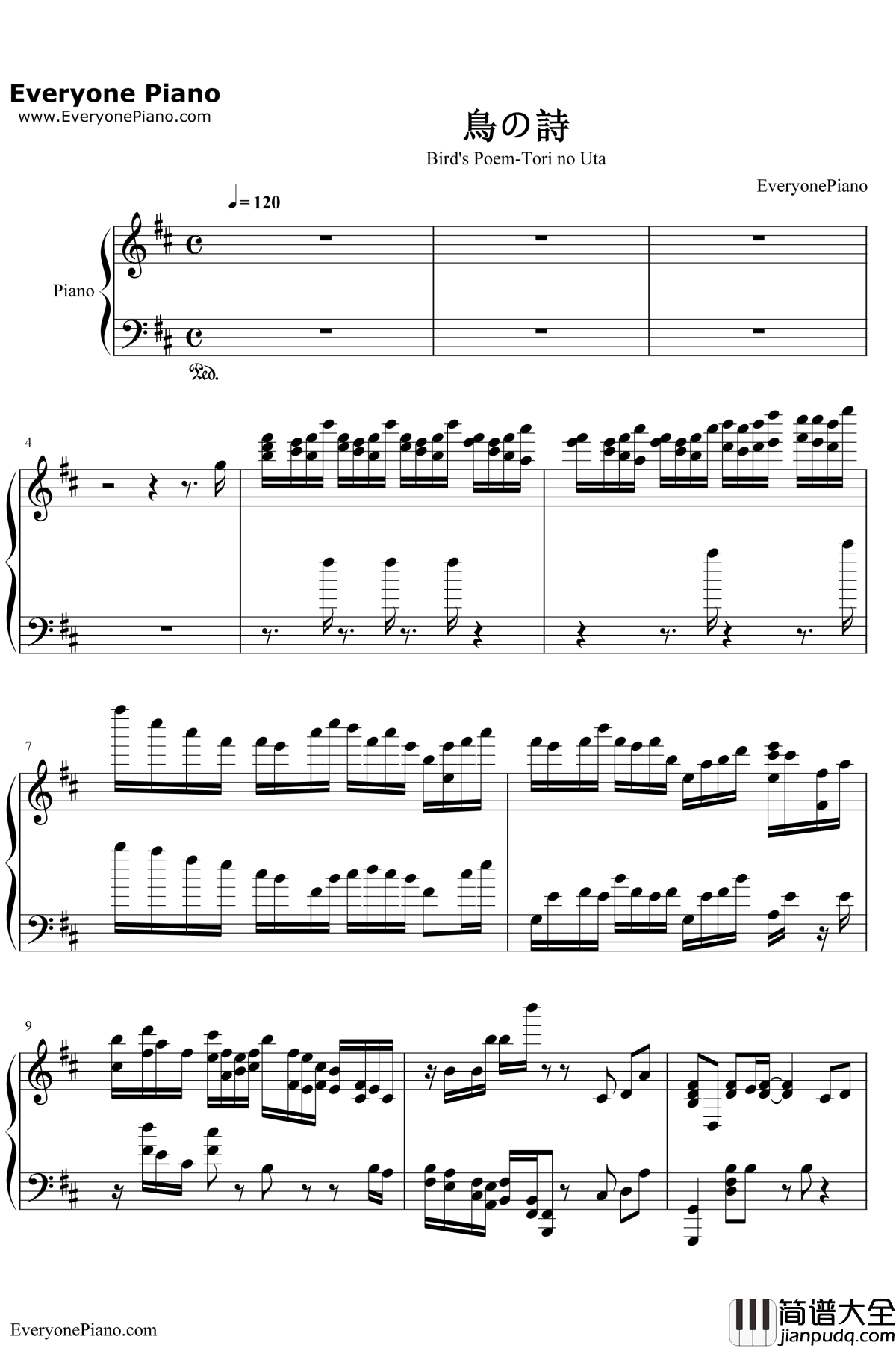 鸟之诗钢琴谱_Lia_动画AIR主题曲