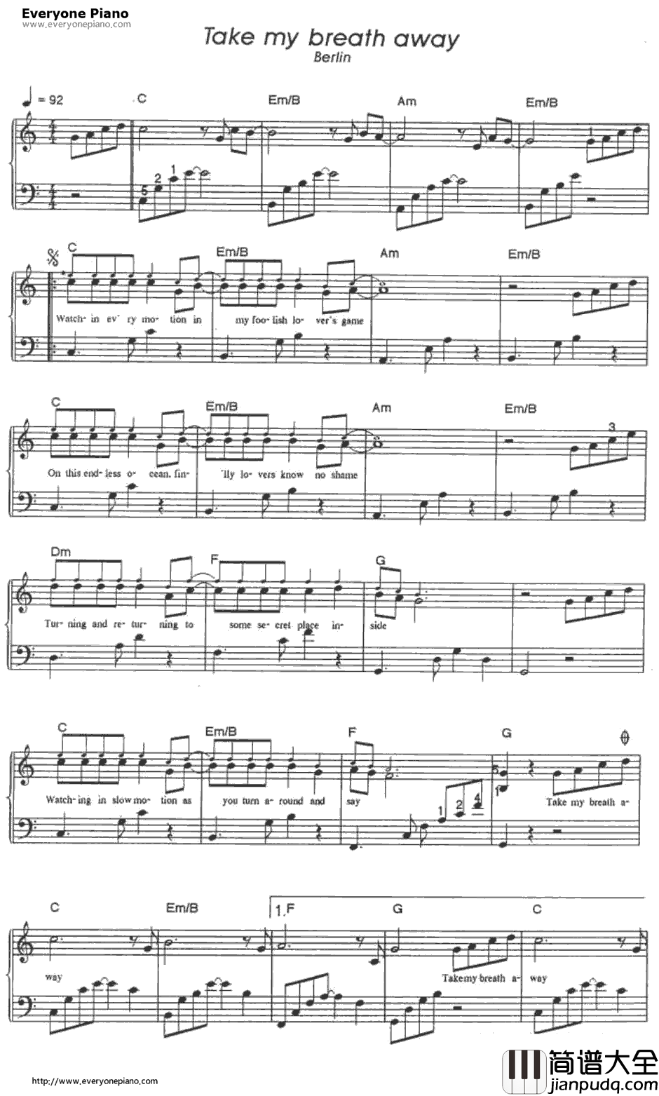 Take_My_Breath_Away钢琴谱_Berlin 柏林乐队 _壮志凌云主题曲