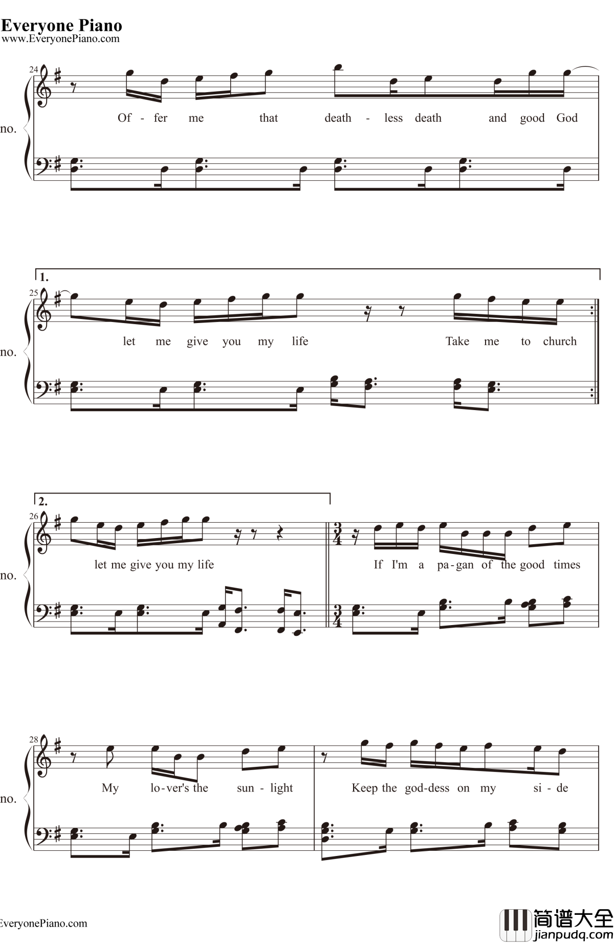 TakeMetoChurch钢琴谱_Hozier