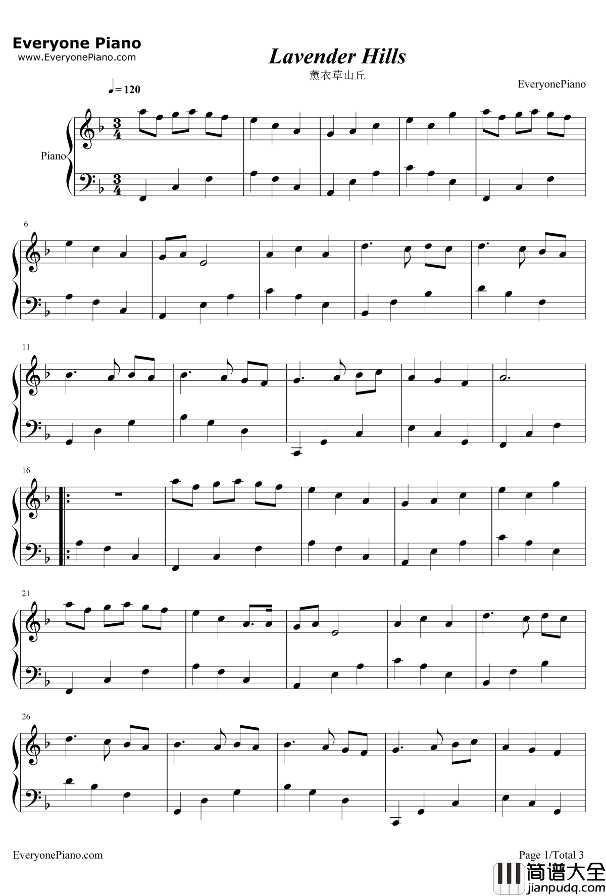 LavenderHills(薰衣草山丘)钢琴谱_BrianCrain_LavenderHills