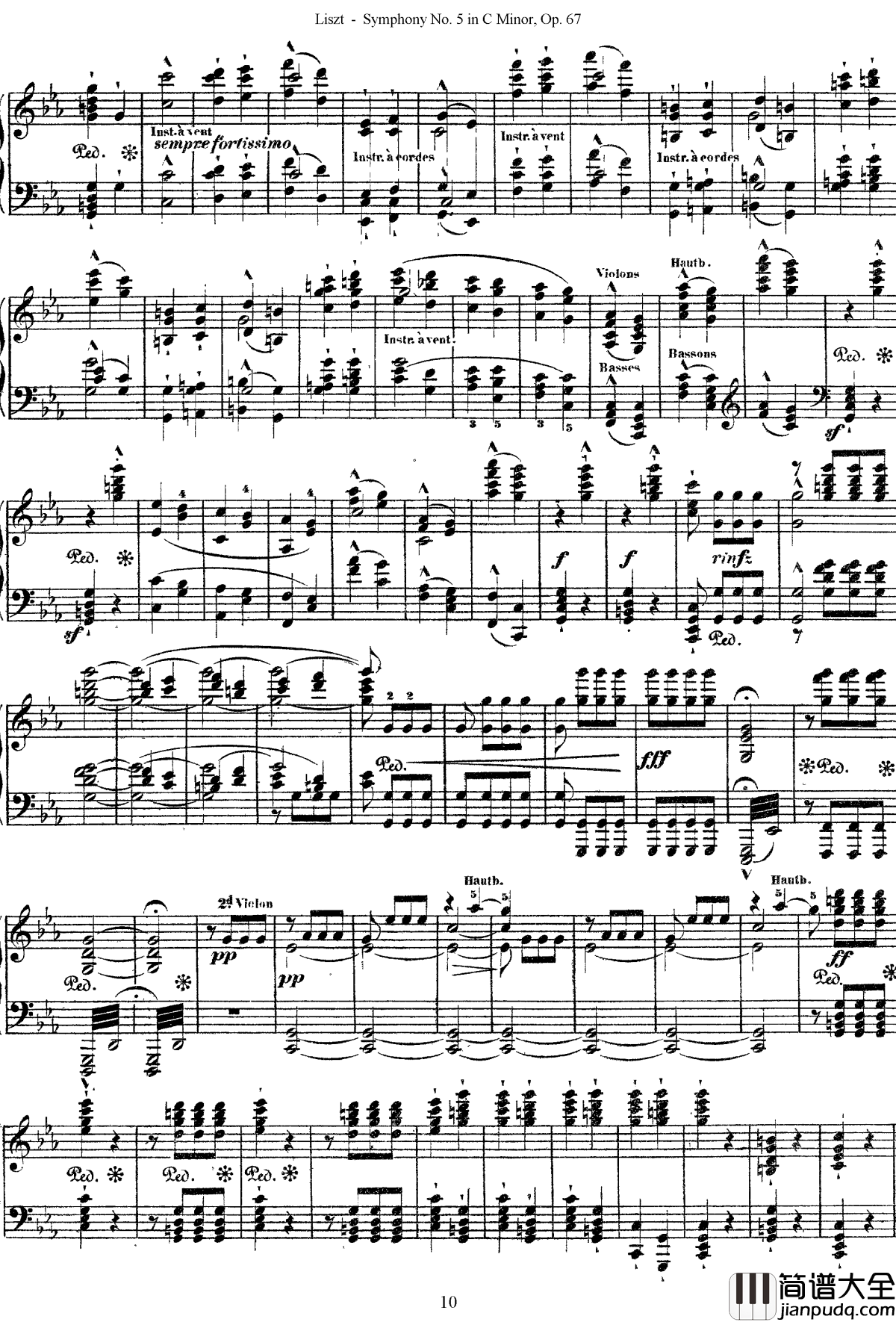 第五交响乐的钢琴曲钢琴谱_李斯特_李斯特改编自贝多芬
