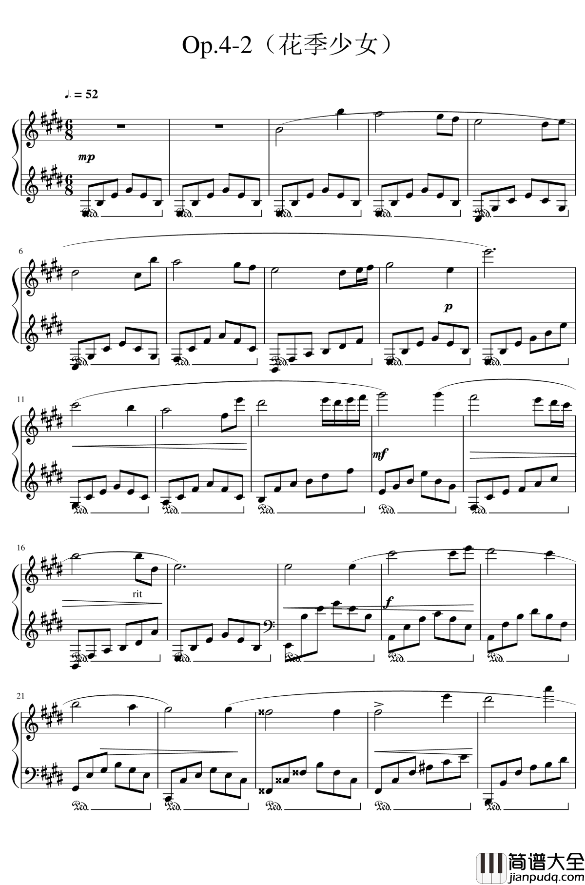 Op.4_2钢琴谱_花季少女_SunnyAK47