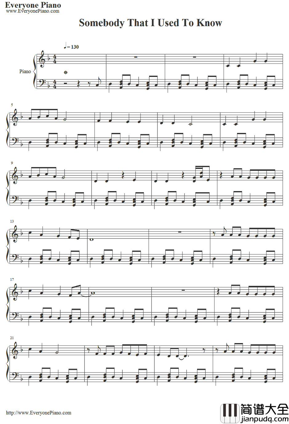 Some_body_That_I_Used_to_Know钢琴谱_Gotye&Kimbra