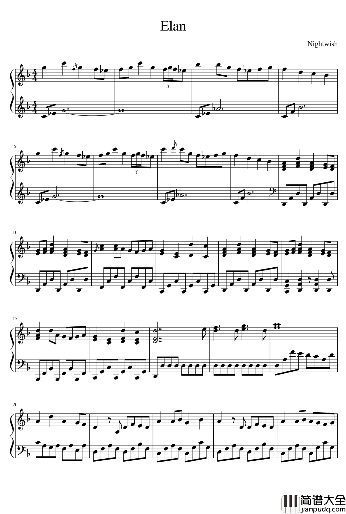 Elan钢琴谱_夜愿乐队_Nightwish_夜愿
