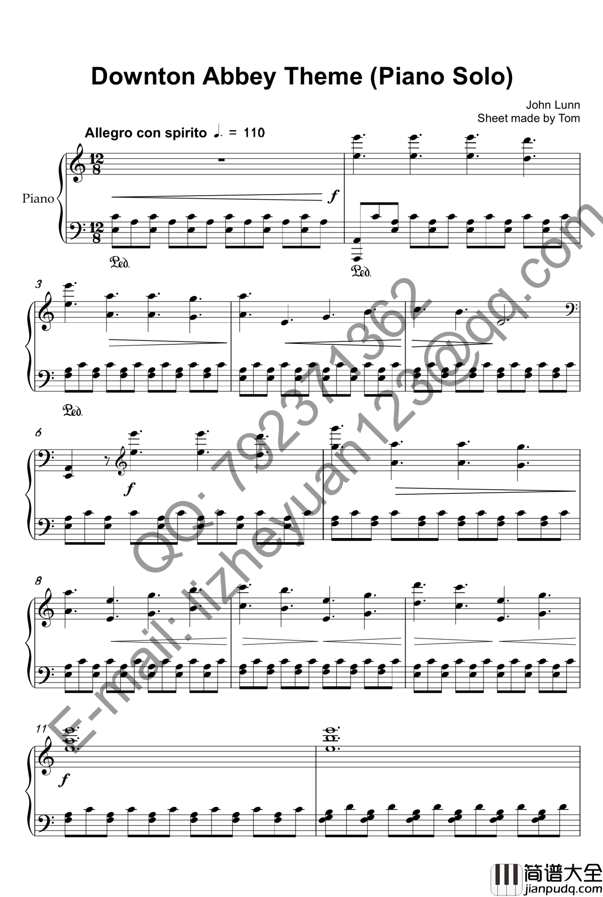 唐顿庄园主题曲钢琴谱_钢琴独奏_唐顿庄园