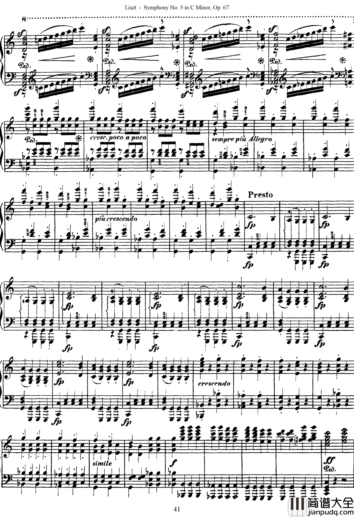 第五交响乐的钢琴曲钢琴谱_李斯特_李斯特改编自贝多芬