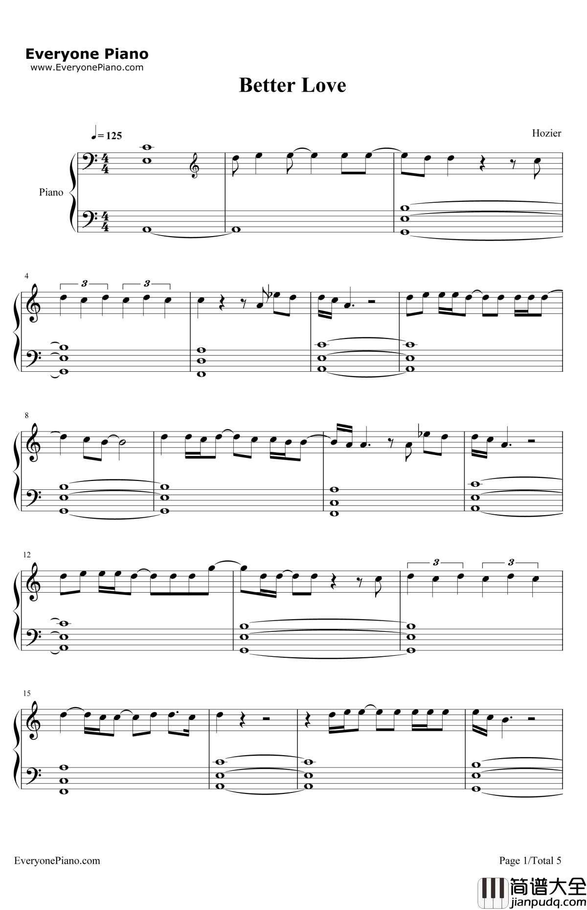 BetterLove钢琴谱_Hozier
