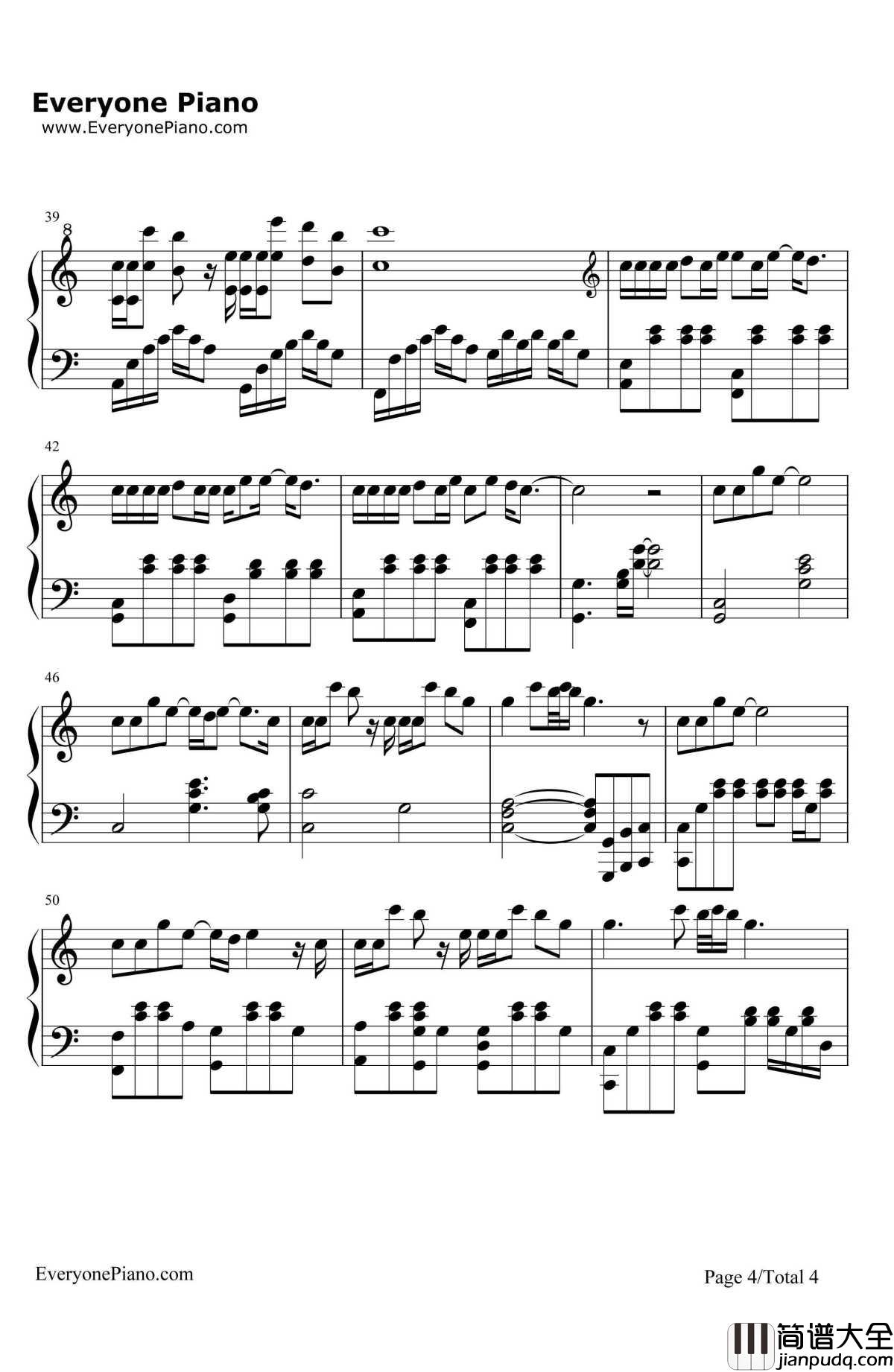 在也不见钢琴谱_孙燕姿_电影_再见,在也不见_主题曲