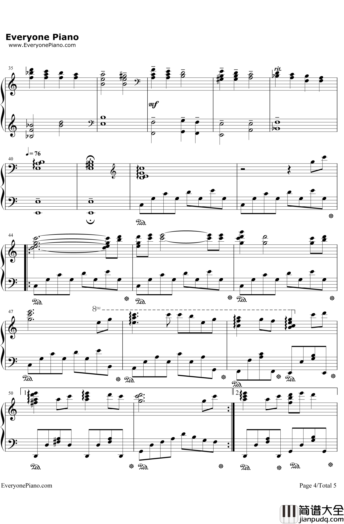 阿希达卡与珊钢琴谱_久石让宫崎骏_幽灵公主插曲_宫崎骏动画