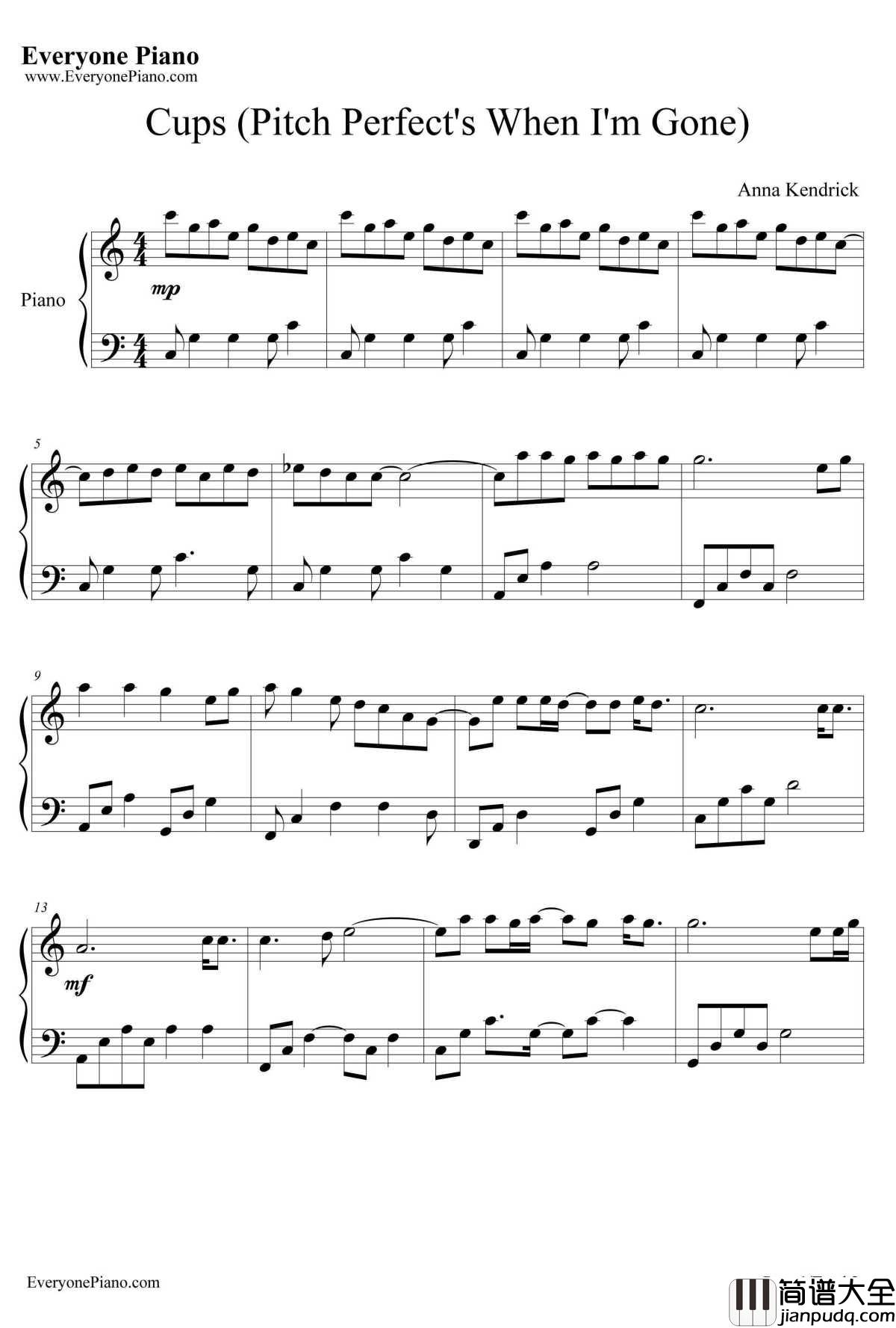 Cups(Pitch_Perfect's_When_I'm_Gone)钢琴谱_Anna_Kendrick