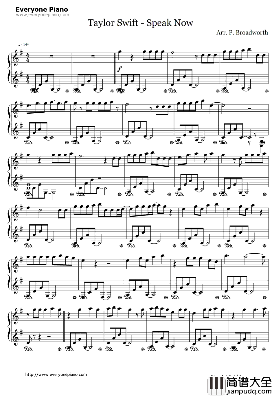 Speak_Now钢琴谱_TaylorSwift 泰勒·斯威夫特