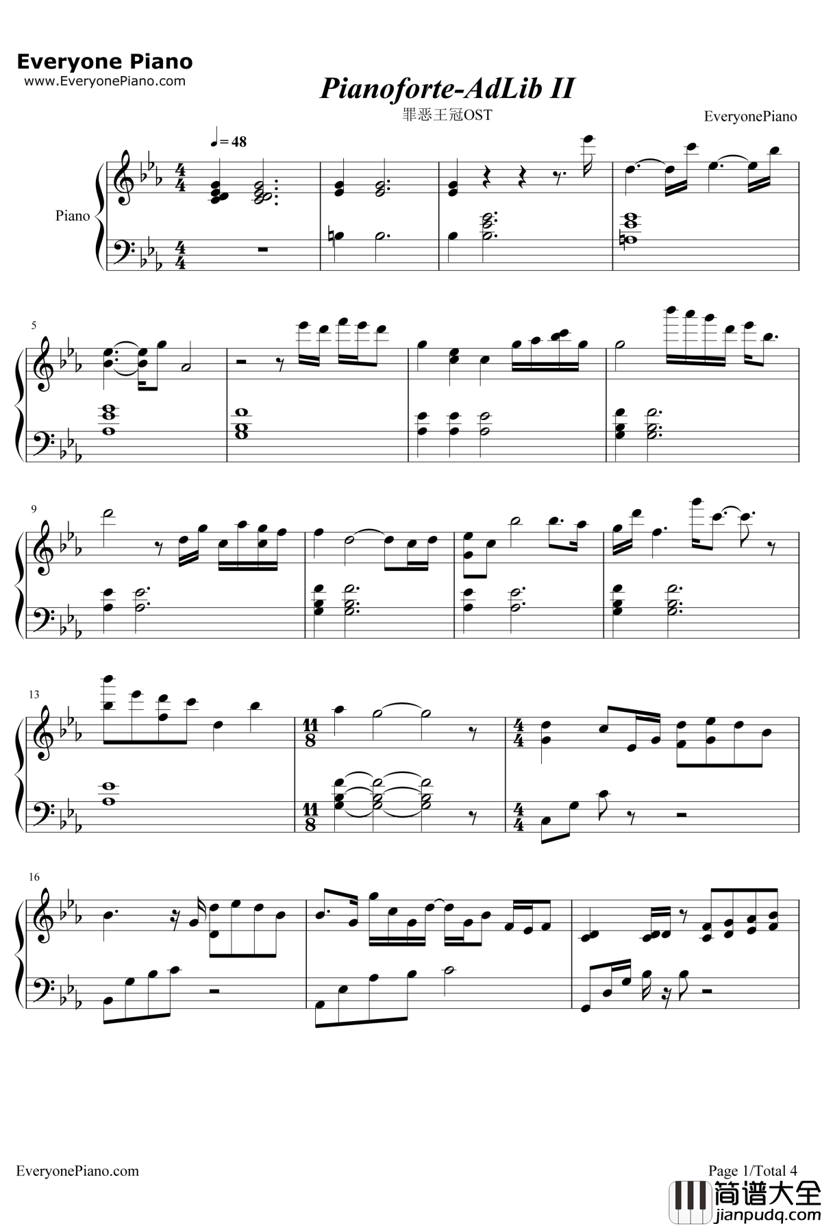 Pianoforte钢琴谱_泽野弘之_AdLibII_罪恶王冠OST
