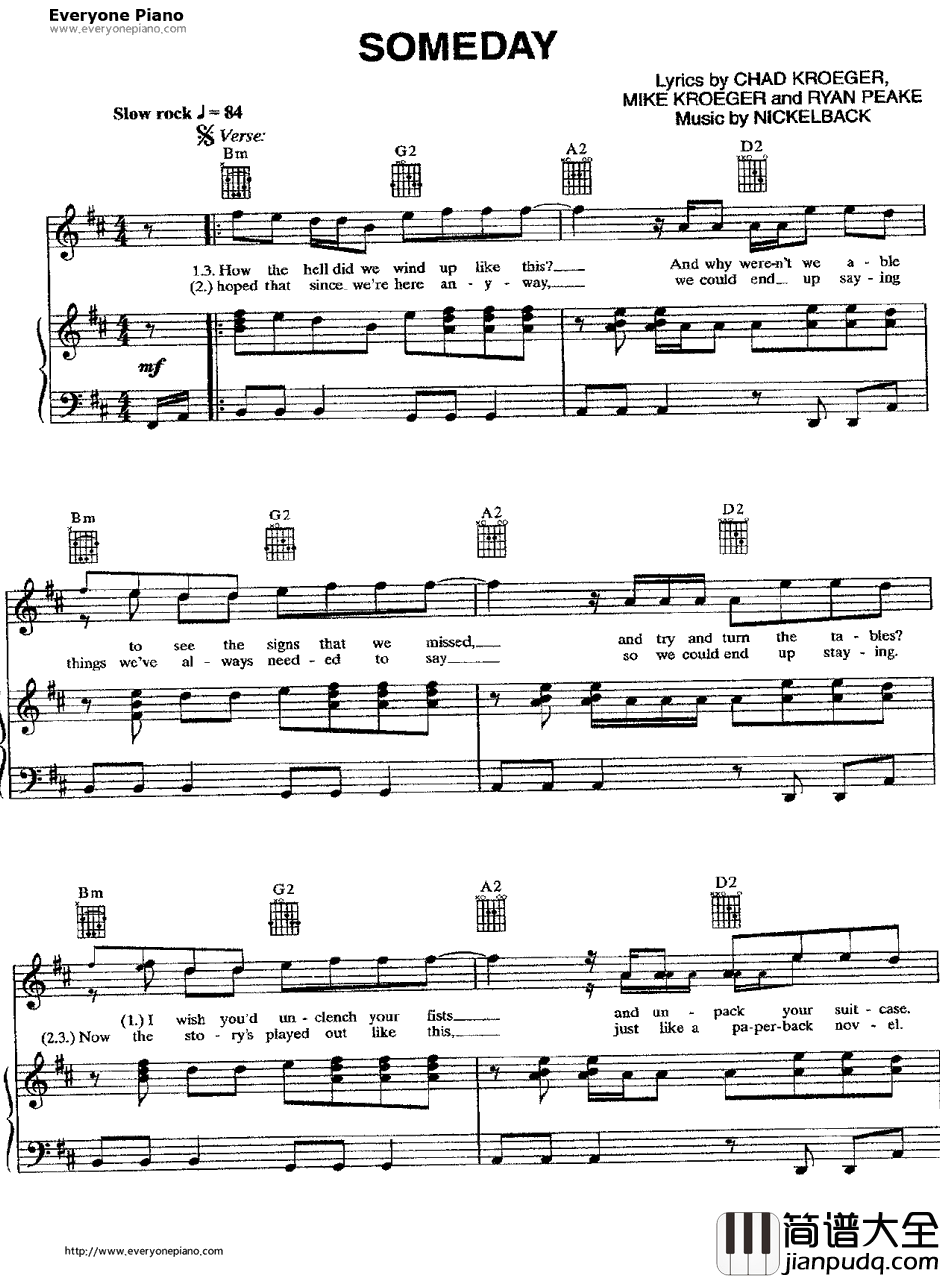 Some_day钢琴谱_Nickelback