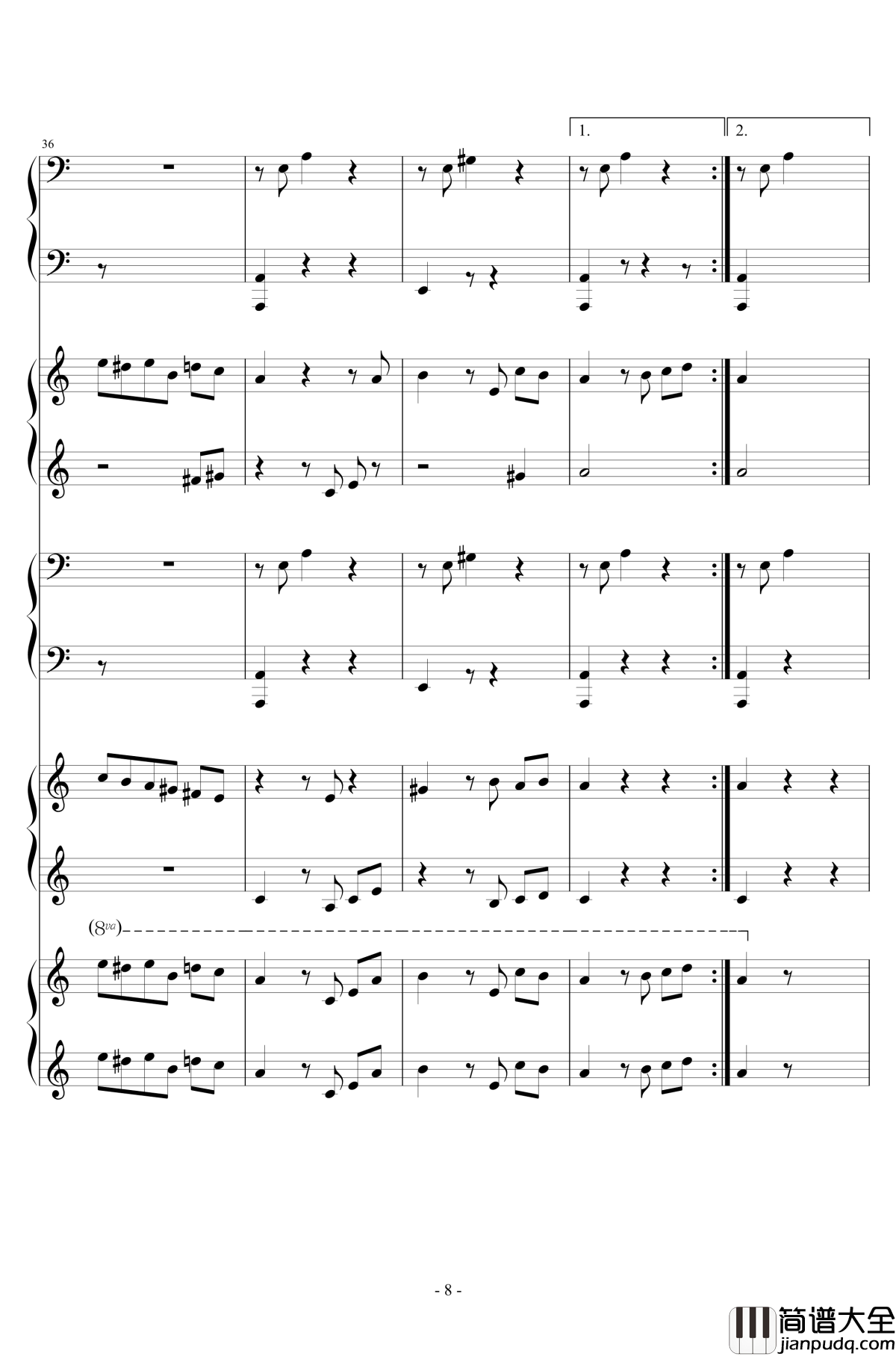 献给爱丽丝钢琴谱_合奏版_贝多芬_beethoven