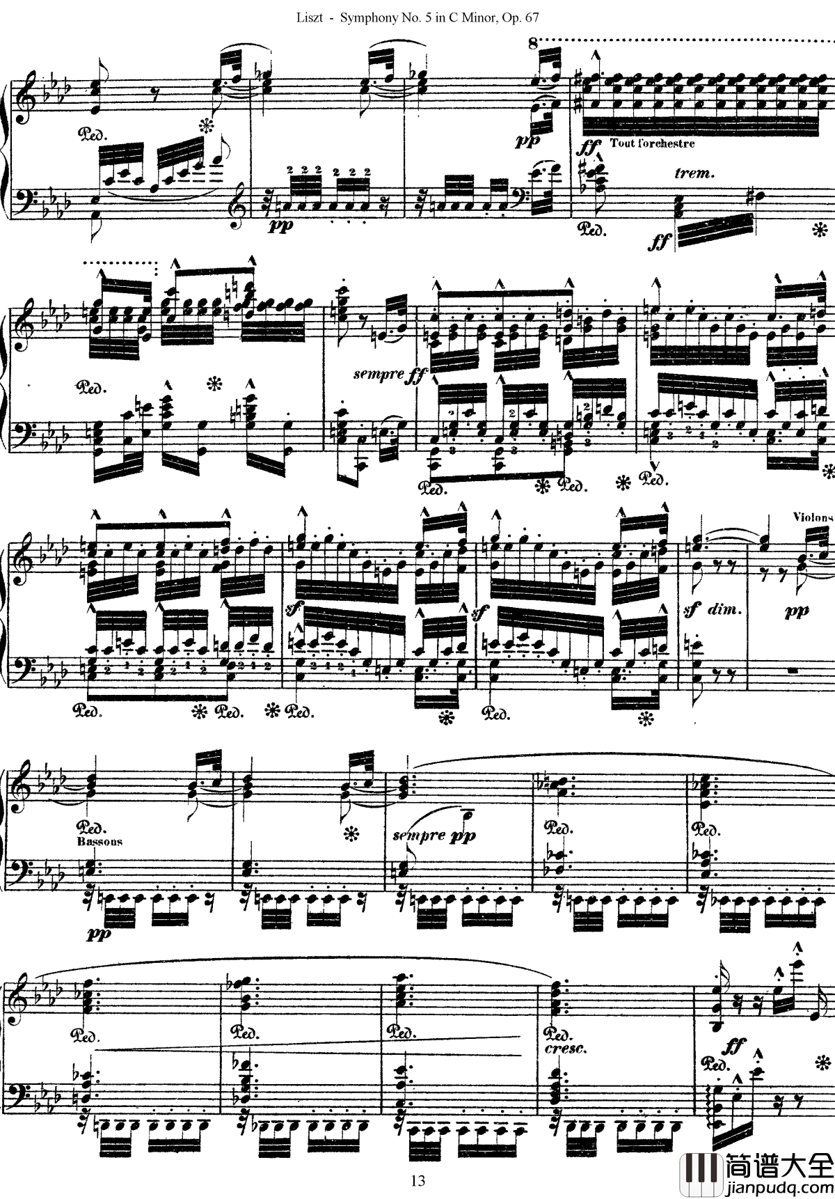 第五交响乐的钢琴曲钢琴谱_李斯特_李斯特改编自贝多芬