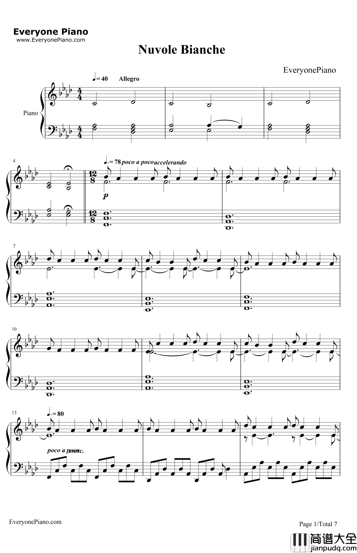 NuvoleBianche钢琴谱_LudovicoEinaudi