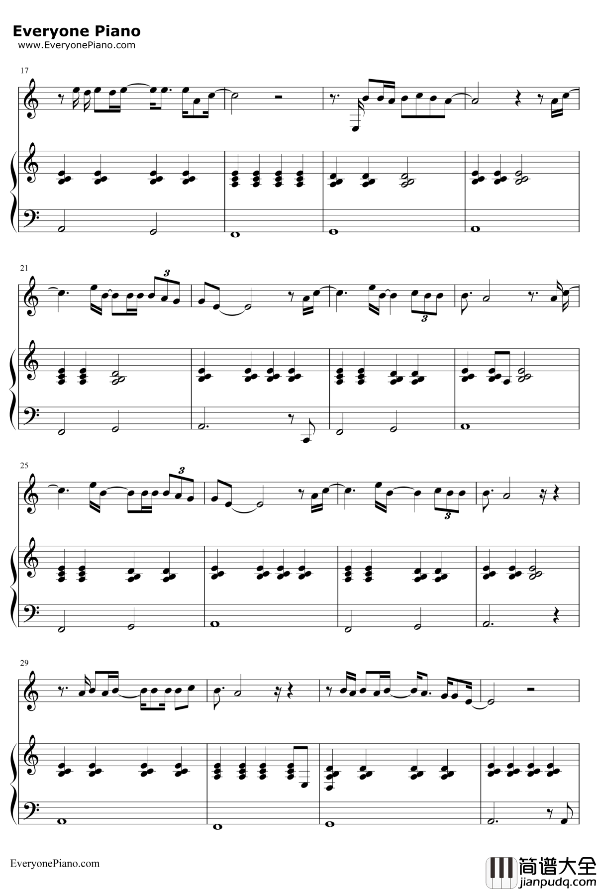 再见青春钢琴谱_汪峰_北京爱情故事插曲