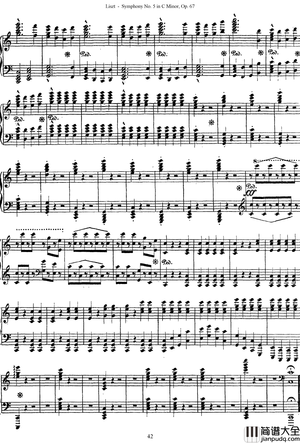 第五交响乐的钢琴曲钢琴谱_李斯特_李斯特改编自贝多芬