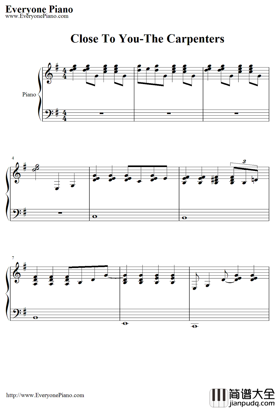 Close_To_You钢琴谱_TheCarpenters