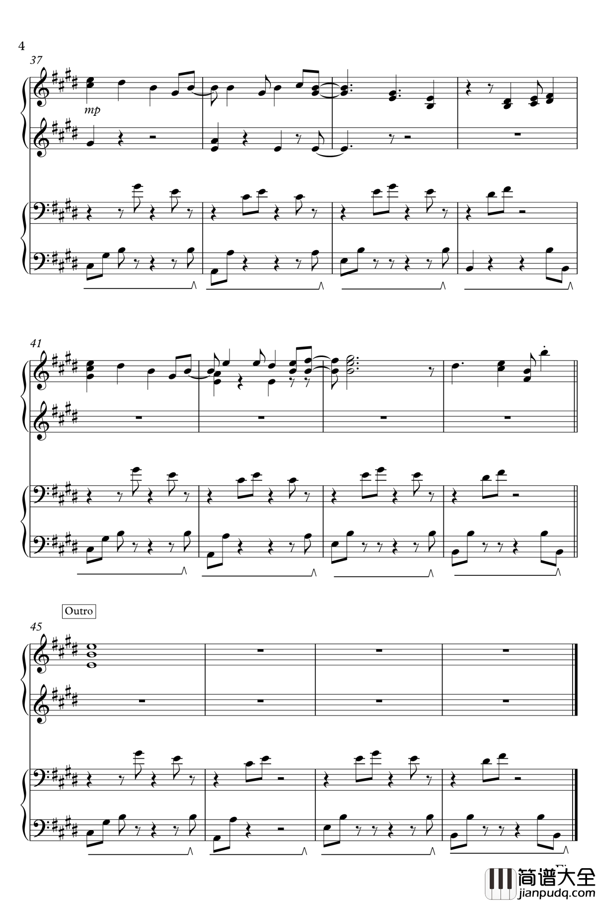 白起主题曲钢琴谱_四手连弹_白起_恋与制作人