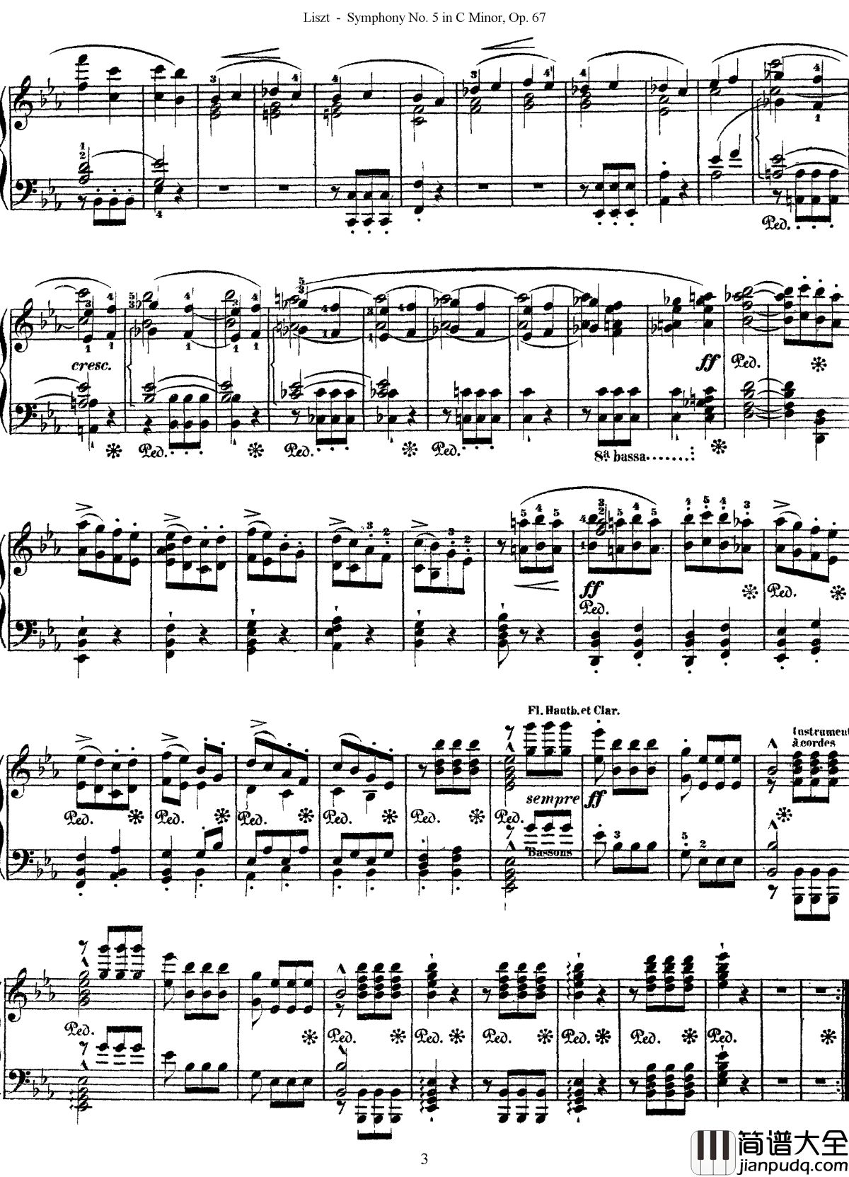 第五交响乐的钢琴曲钢琴谱_李斯特_李斯特改编自贝多芬