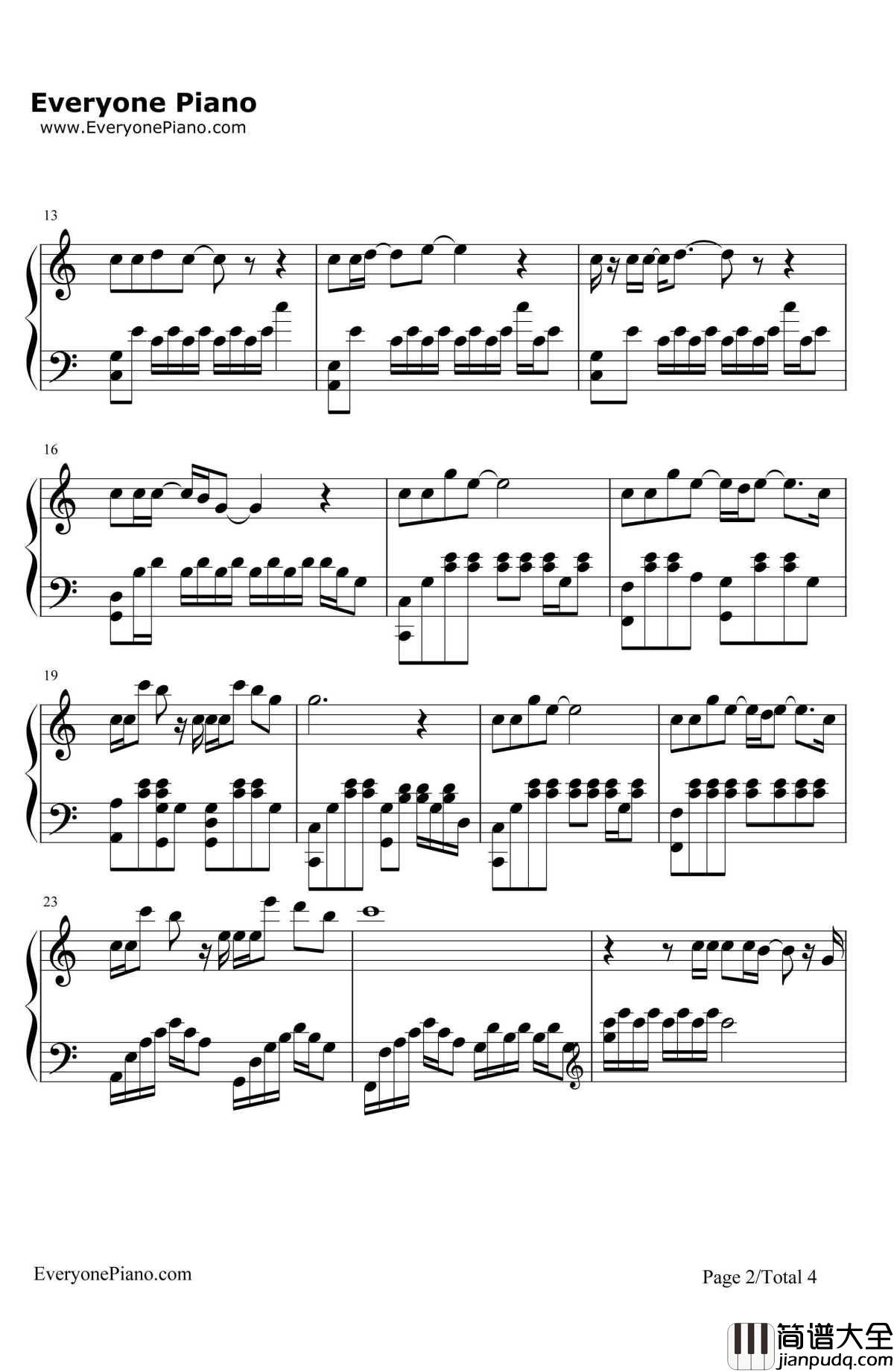 在也不见钢琴谱_孙燕姿_电影_再见,在也不见_主题曲
