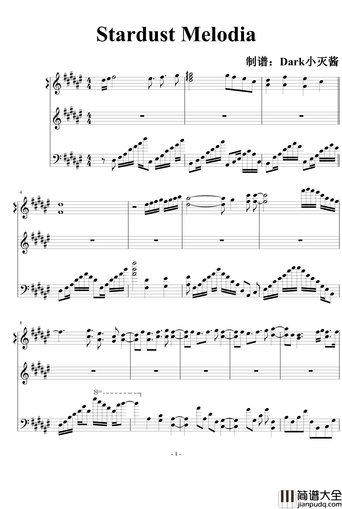 Stardust_Melodia钢琴谱_境界线上的地平线_Ceui