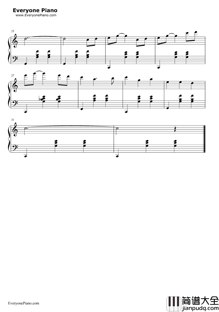 田纳西华尔兹钢琴谱_PeeWeeKing_田纳西圆舞曲