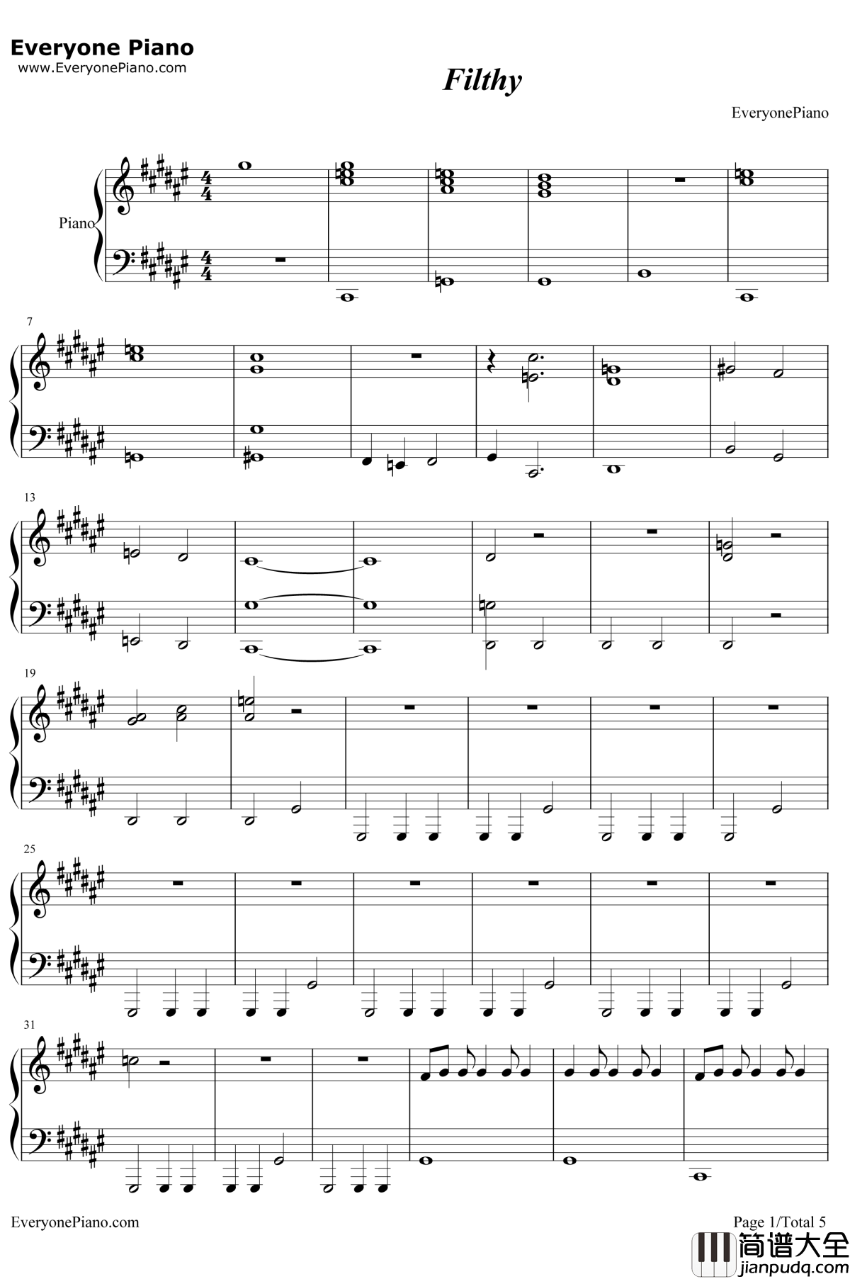 Filthy钢琴谱_Justin_Timberlake