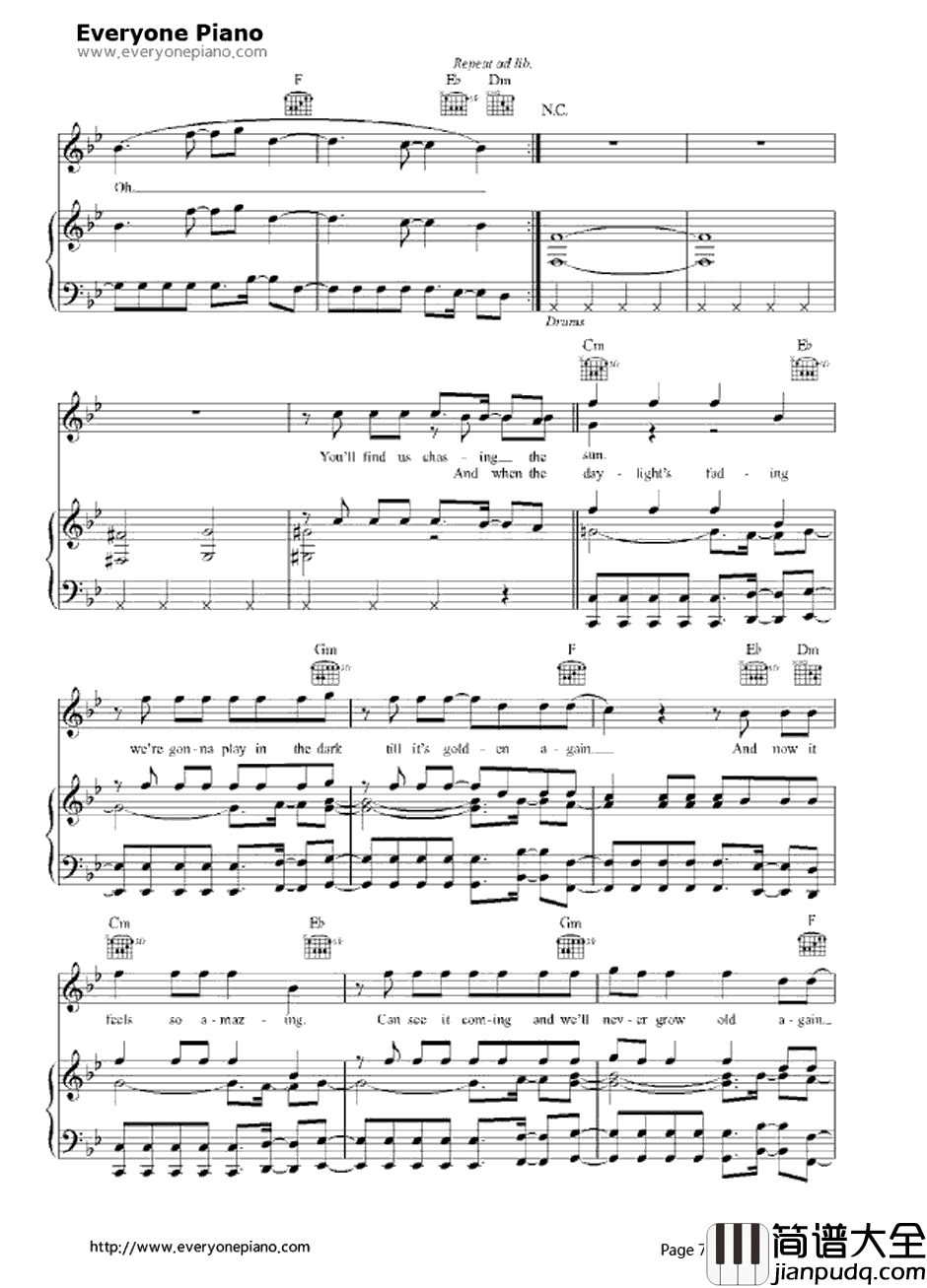 Chasing_the_Sun钢琴谱_TheWanted_冰川时代4主题曲