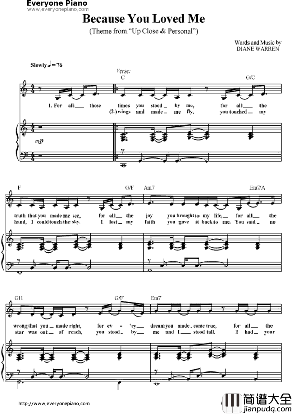 Because_You_Loved_Me钢琴谱_席琳·迪翁(CelineDion)_战地之恋主题曲