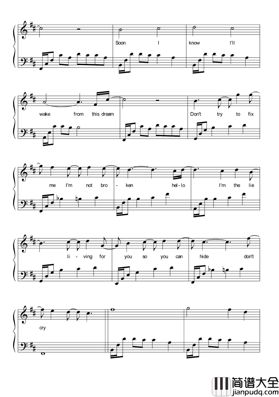 Hello钢琴谱_Evanescence