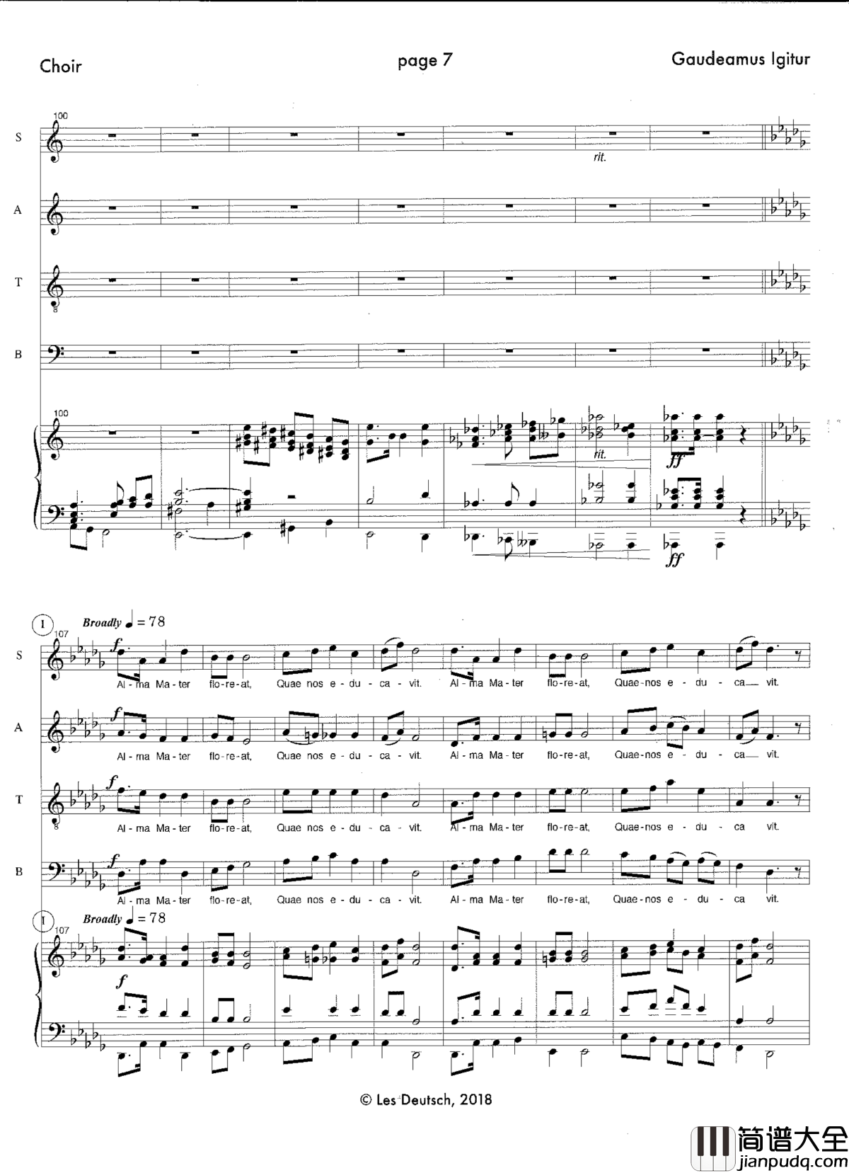 Gaudeamus_Igitur钢琴谱_Les_Deutsch