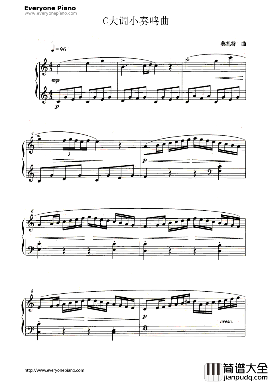 C大调小奏鸣曲钢琴谱_莫扎特(Mozart)