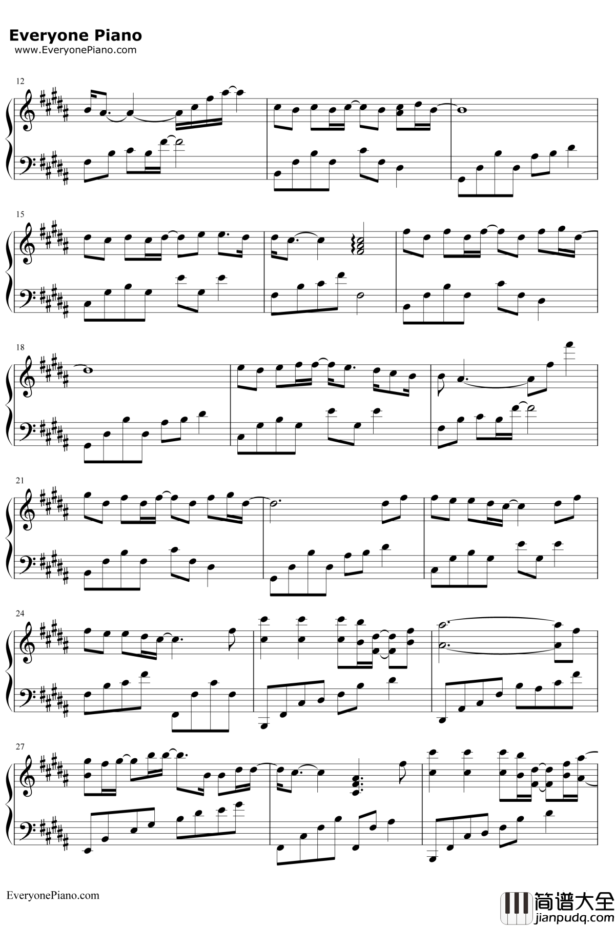 岁月钢琴谱_王菲/那英_如影随心主题曲