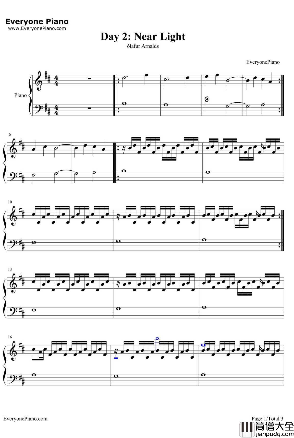 Day_2_Near_Light钢琴谱_ólafurArnalds