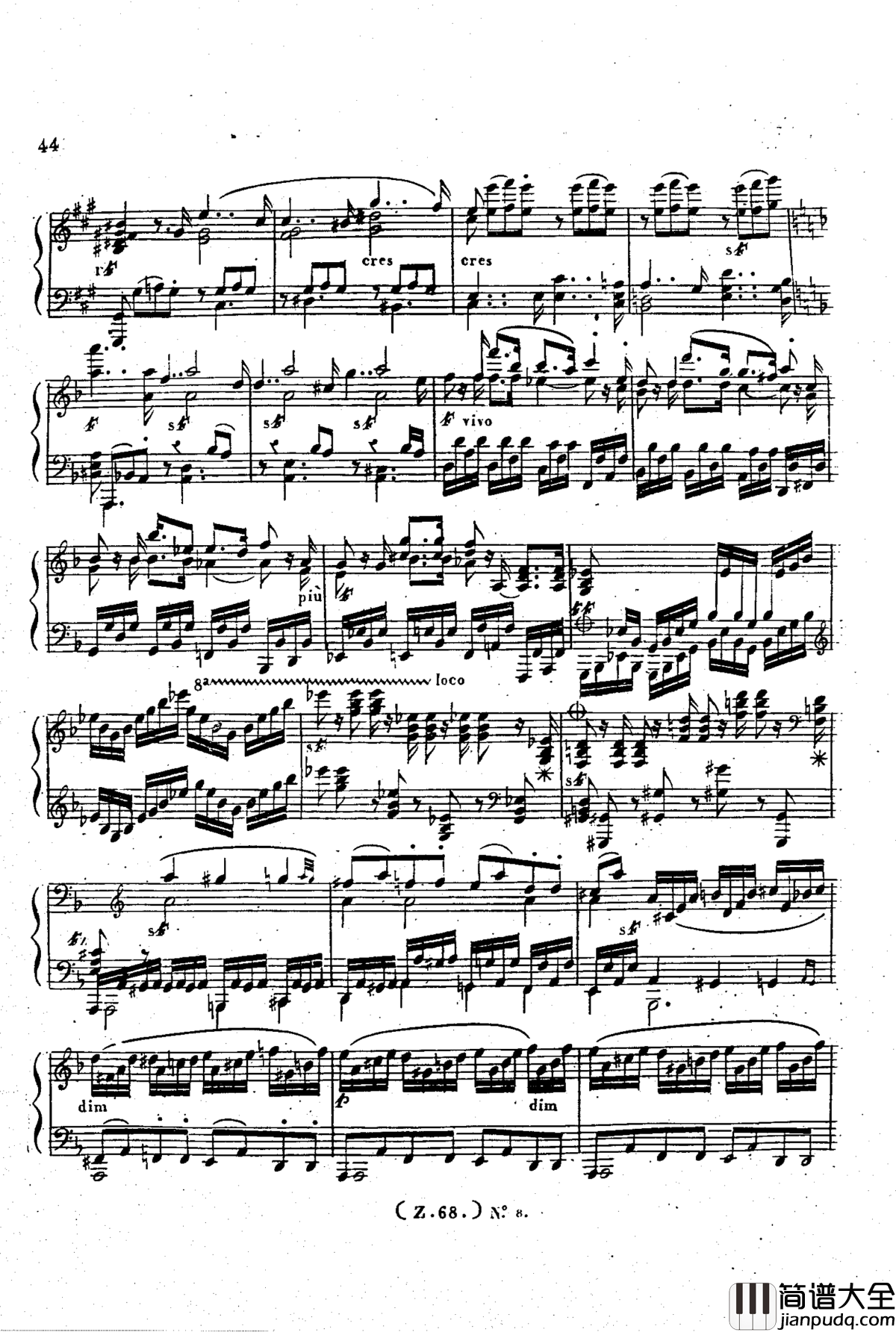 _d小调第六钢琴奏鸣曲_Op.124钢琴谱_车尔尼_Czerny