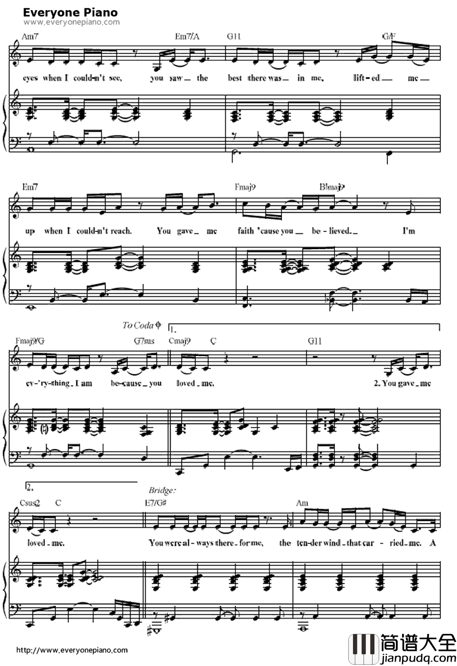 Because_You_Loved_Me钢琴谱_席琳·迪翁(CelineDion)_战地之恋主题曲