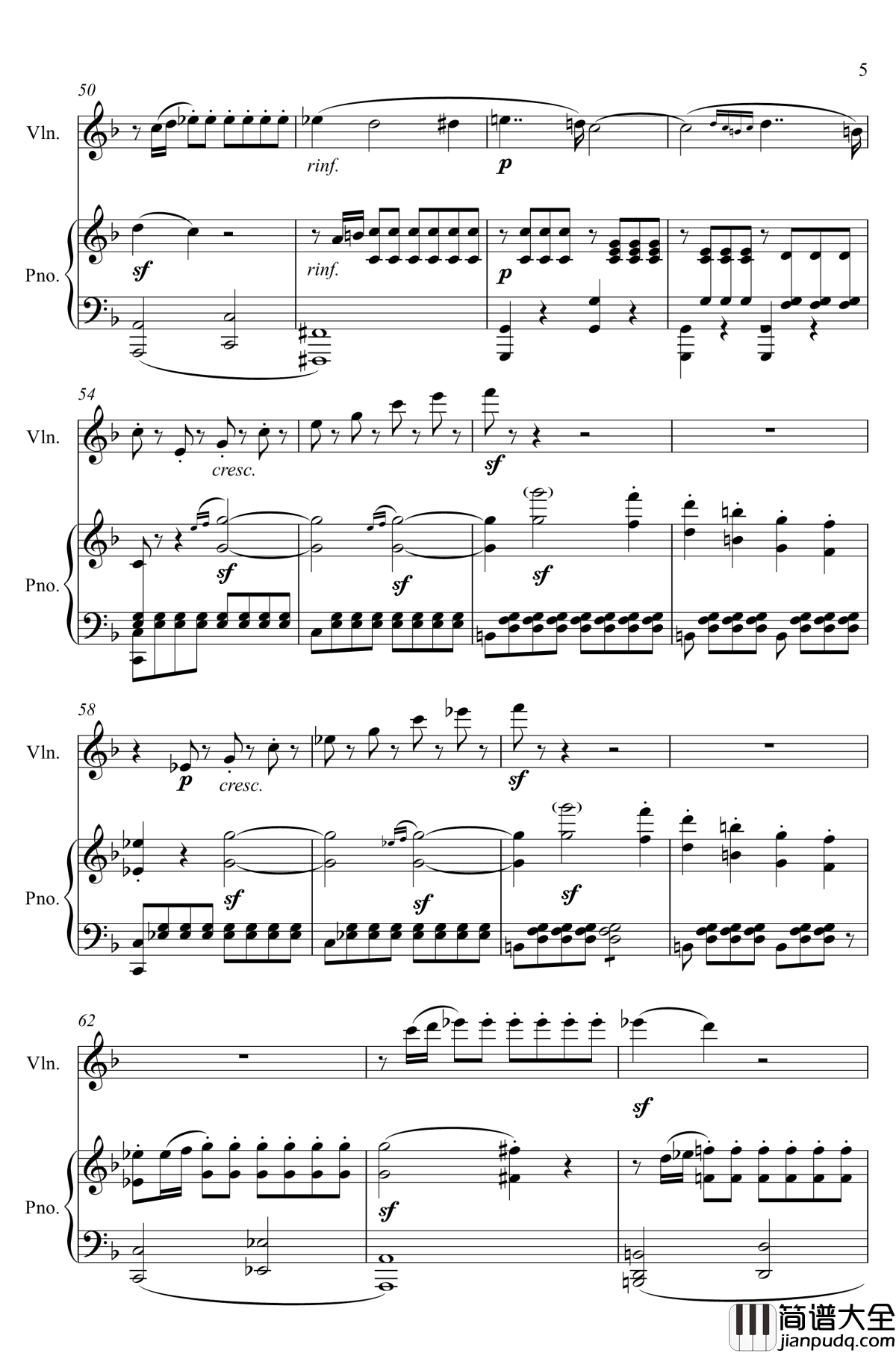 第5小提琴与钢琴奏鸣曲钢琴谱_第一乐章钢琴谱_贝多芬_beethoven