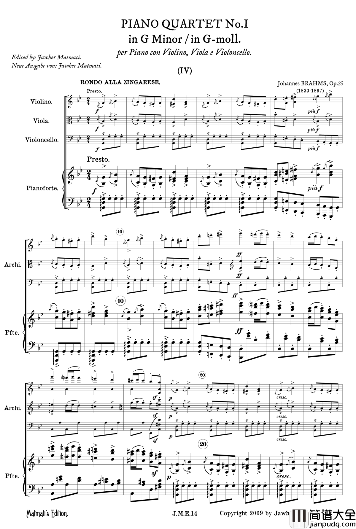 g小调第一钢琴四重奏_Op.25__第四乐章_吉普赛回旋曲钢琴谱_勃拉姆斯