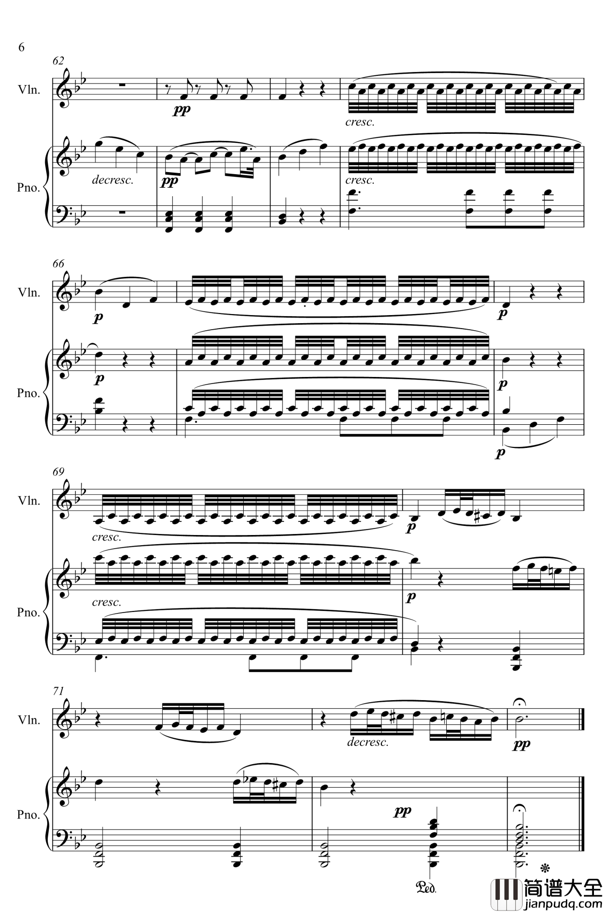 第5小提琴与钢琴奏鸣曲_第二乐章钢琴谱_贝多芬_beethoven