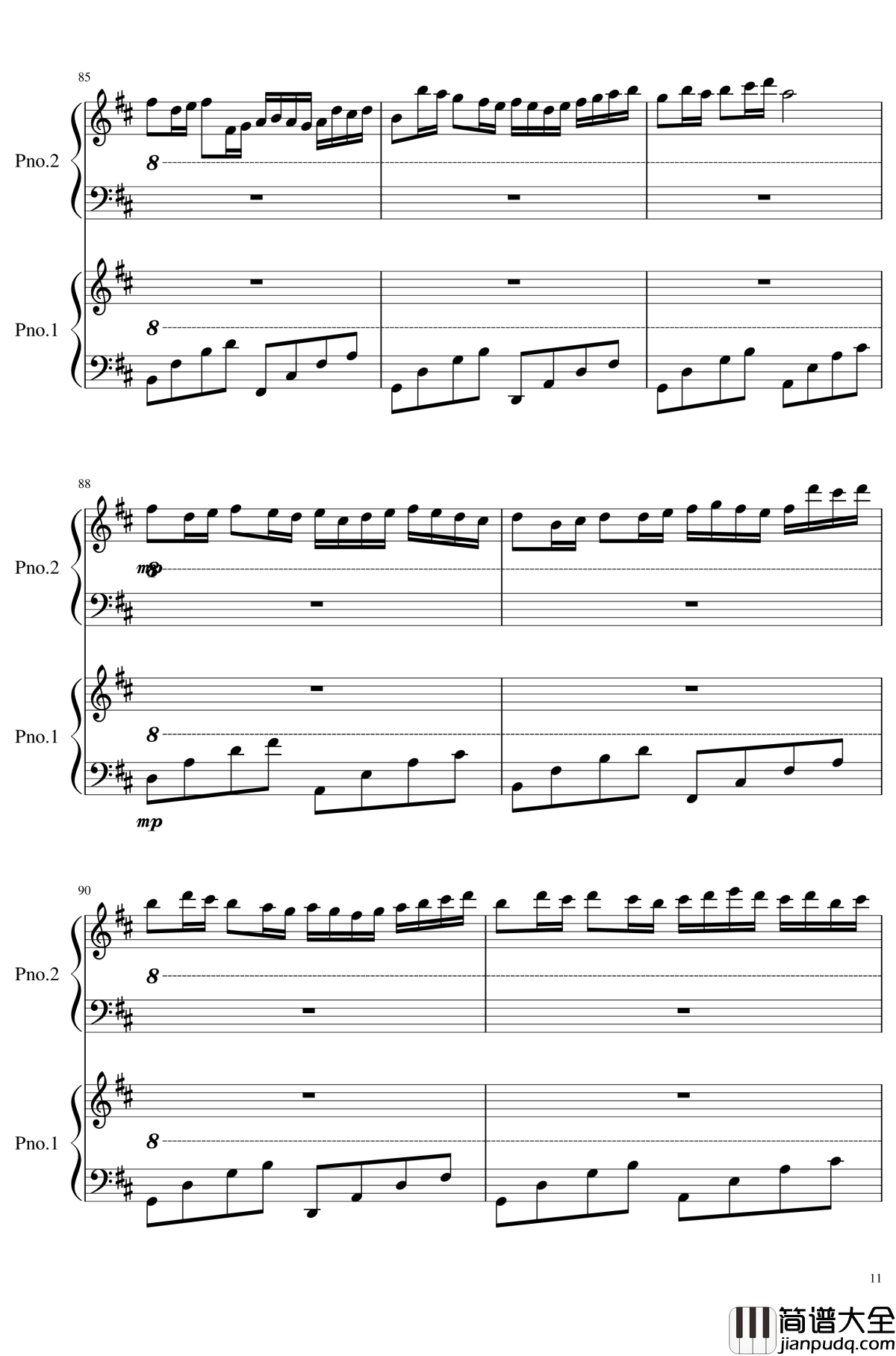 卡农四手联弹钢琴谱_帕赫贝尔_Pachelbel